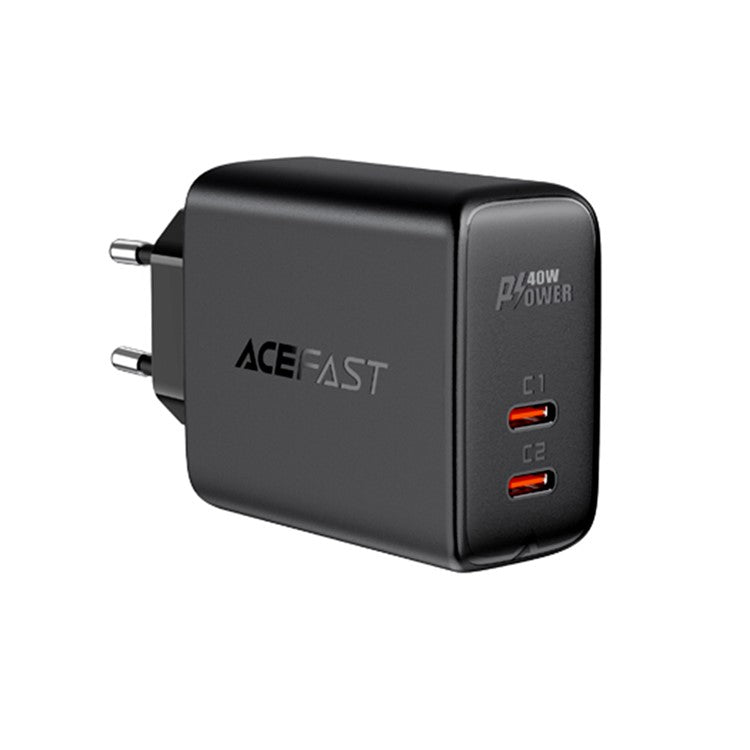 ACEFAST A9 PD40W USB C+C Dual Port Wall Charger Travel Charging Block Power Adapter EU Plug - Black