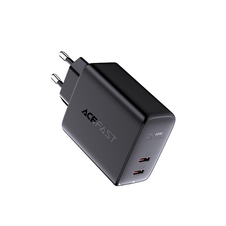 ACEFAST A9 PD40W USB C+C Dual Port Wall Charger Travel Charging Block Power Adapter EU Plug - Black