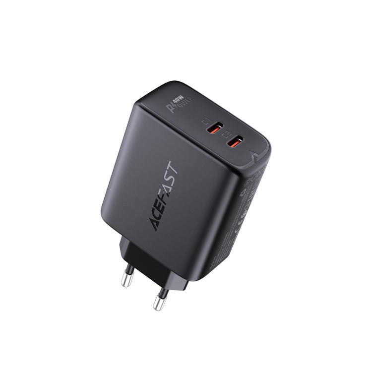 ACEFAST A9 PD40W USB C+C Dual Port Wall Charger Travel Charging Block Power Adapter EU Plug - Black