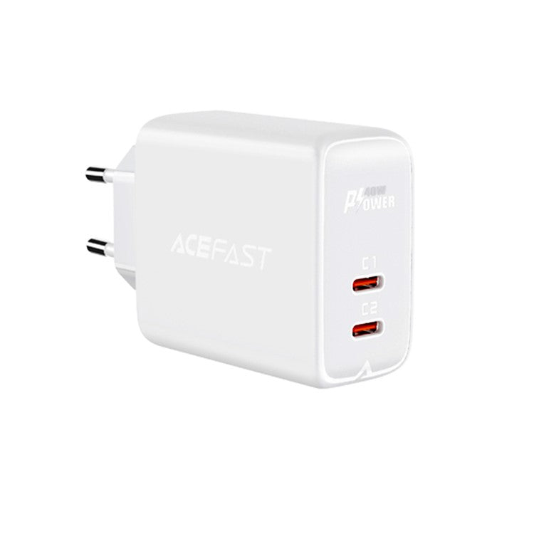 ACEFAST A9 PD40W USB C+C Dual Port Wall Charger Travel Charging Block Power Adapter EU Plug - White