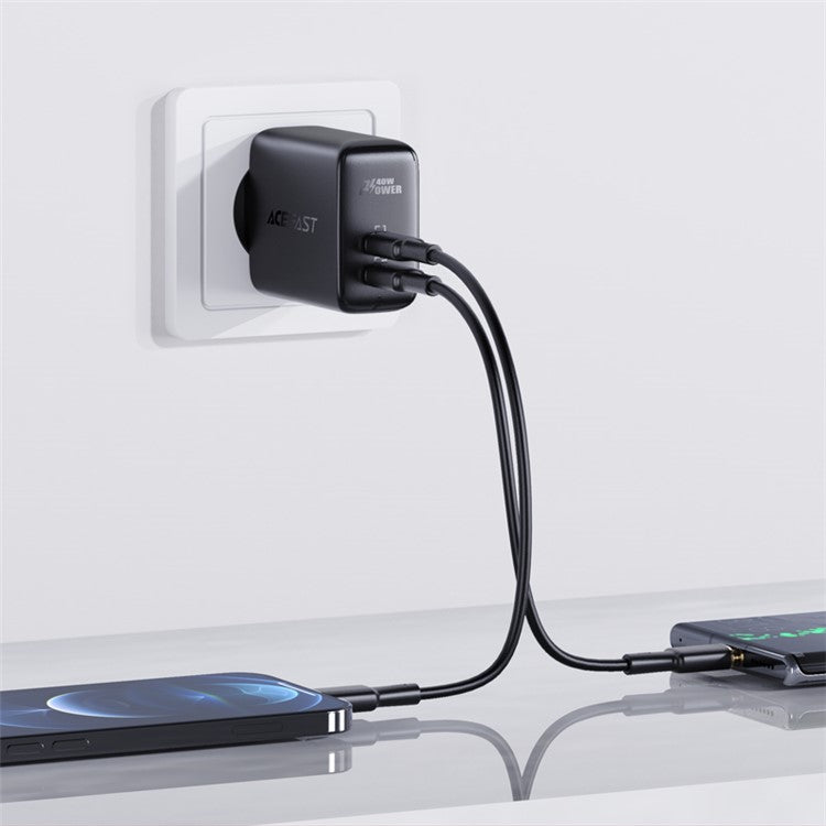 ACEFAST A9 PD40W USB C+C Dual Port Wall Charger Travel Charging Block Power Adapter EU Plug - White