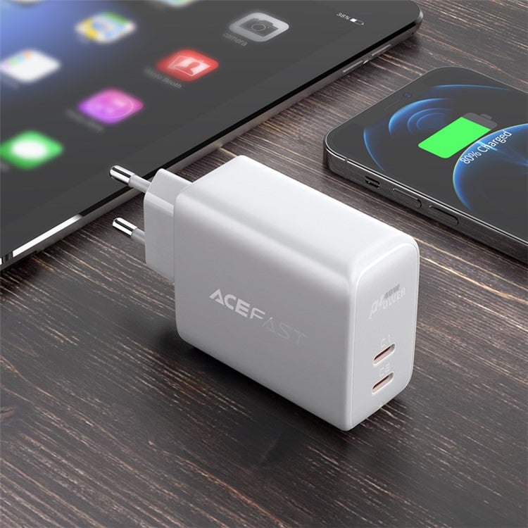 ACEFAST A9 PD40W USB C+C Dual Port Wall Charger Travel Charging Block Power Adapter EU Plug - White