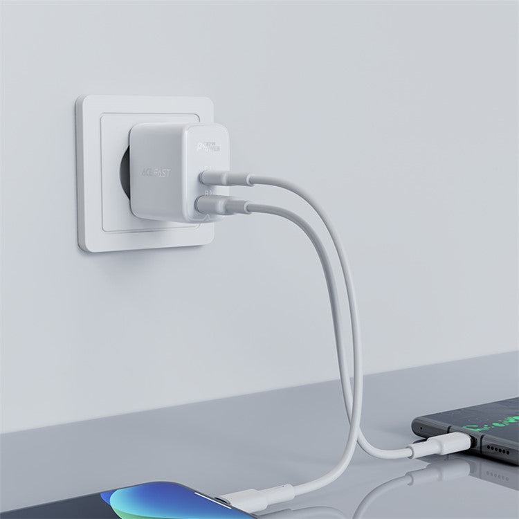 ACEFAST A5 PD32W USB C+A Dual Port Power Adapter Wall Charger EU Plug - White