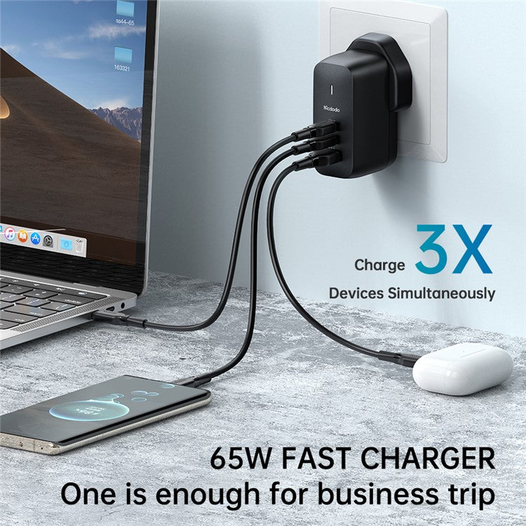 MCDODO MDD GaN 65W Mini Fast Charging 3-ports Wall Charger Phone Adapter - UK Plug