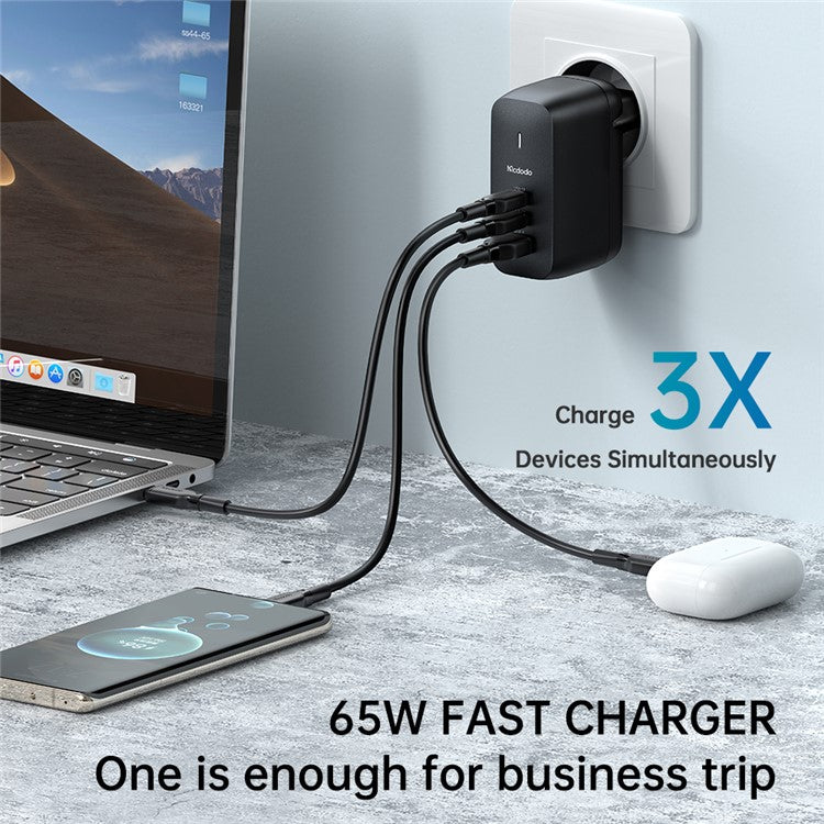 MCDODO MDD GaN 65W Mini Fast Charging 3-ports Wall Charger Phone Adapter - EU Plug