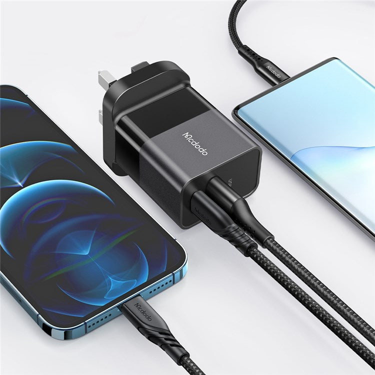 MCDODO MDD Hydrogen Series USB-A + Type-C PD 20W Phone Fast Charging Adapter Wall Charger with Cable - UK Plug/Black