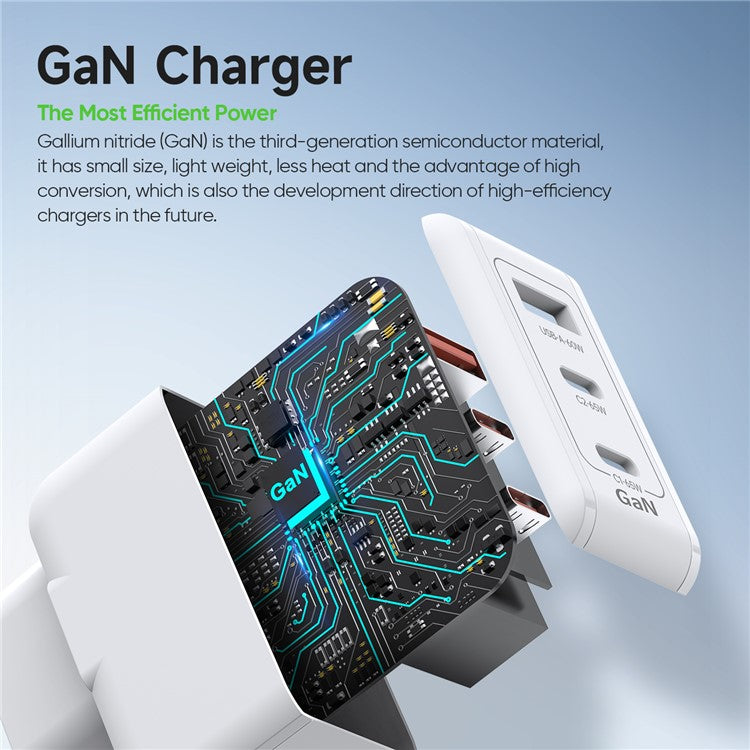 DUZZONA T9 PD 65W 3 Port USB C GaN Wall Charger PPS PD Fast Charger Power Adapter (CE / UKCA / RoHS Certified) - EU Plug