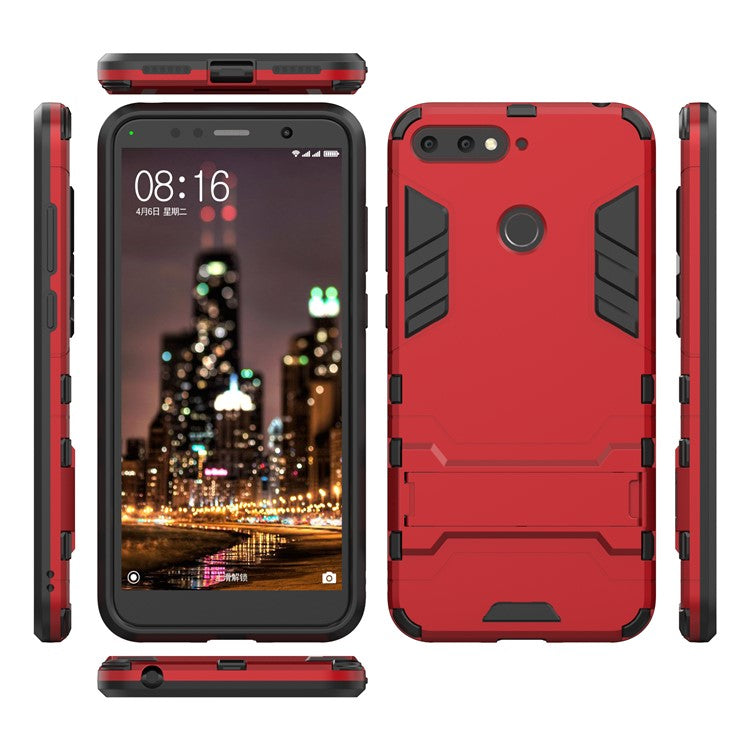 Cool Guard PC TPU Kickstand Shell for Huawei Honor 7A (with Fingerprint Sensor)/Honor 7A Pro/Enjoy 8e - Red