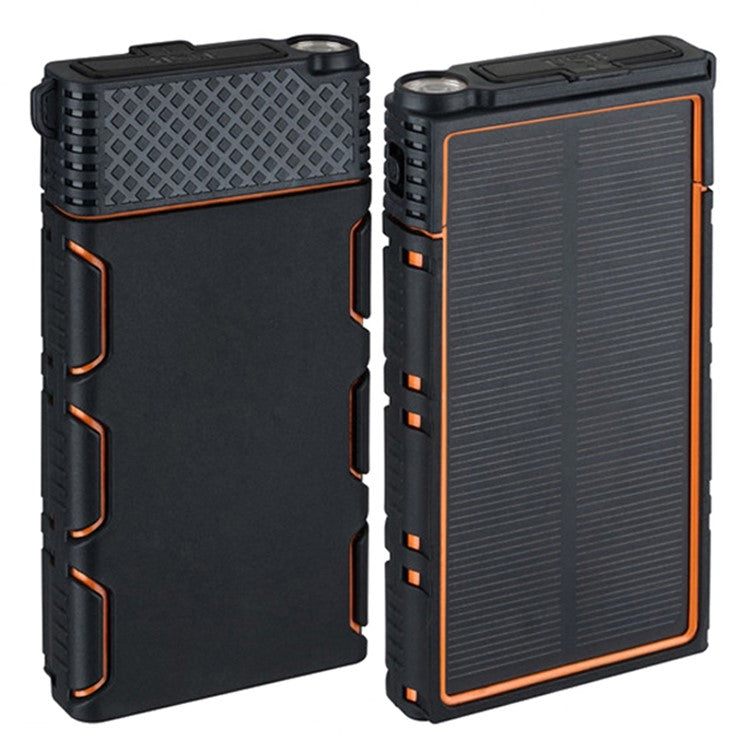 Outdoor Waterproof / Shockproof / Dust-Proof Dual USB 10000mAh Solar Power Bank Phone Tablet External Battery with Flashlight - Orange