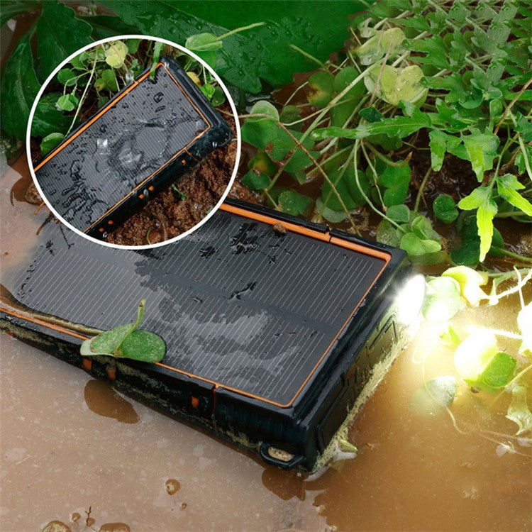 Outdoor Waterproof / Shockproof / Dust-Proof Dual USB 10000mAh Solar Power Bank Phone Tablet External Battery with Flashlight - Orange