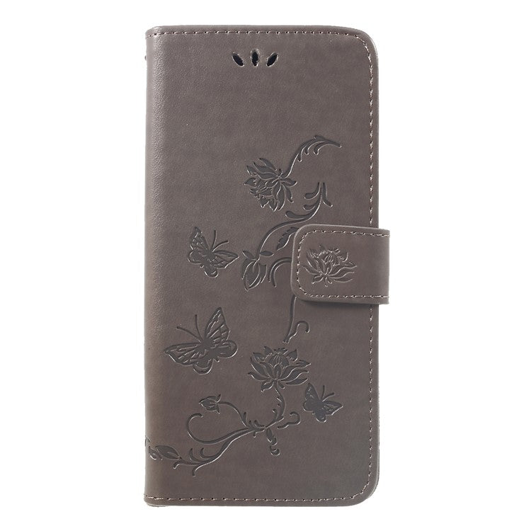 Imprint Butterfly Flowers Leather Stand Wallet Folio Shell for Huawei Mate 20 Pro - Grey