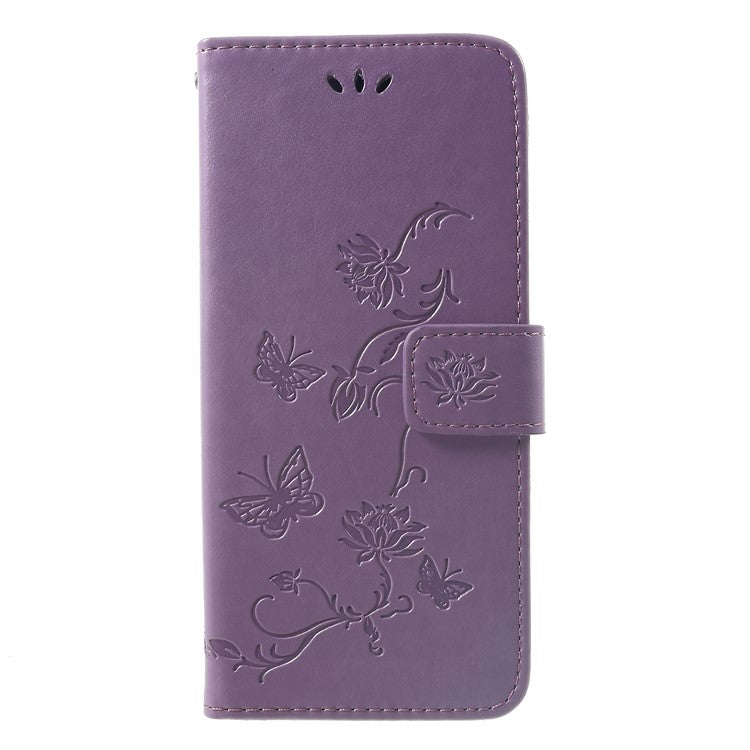 Imprint Butterfly Flowers Leather Stand Wallet Folio Protective Case for Huawei Mate 20 Pro - Light Purple