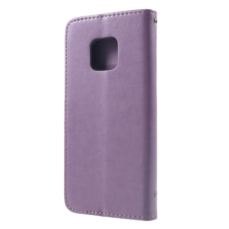 Imprint Butterfly Flowers Leather Stand Wallet Folio Protective Case for Huawei Mate 20 Pro - Light Purple