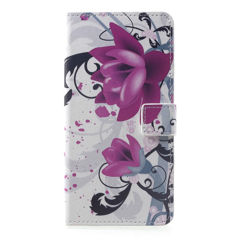 Pattern Printing PU Leather Magnetic Wallet Stand Cover for Huawei Mate 20 Pro - Purple Flower