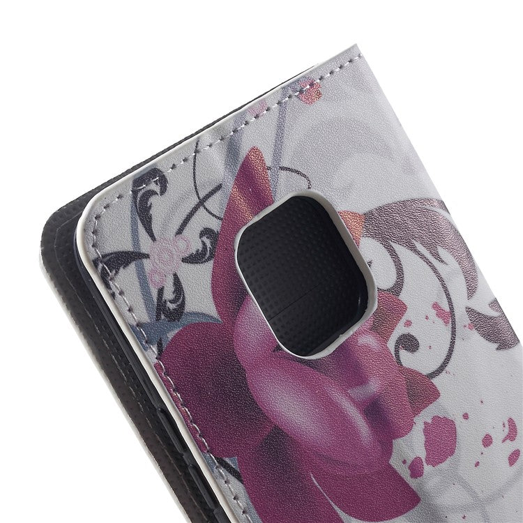 Pattern Printing PU Leather Magnetic Wallet Stand Cover for Huawei Mate 20 Pro - Purple Flower