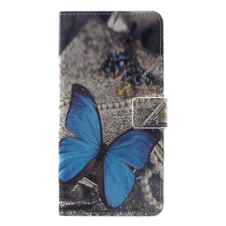 Pattern Printing PU Leather Magnetic Wallet Stand Protective Shell for Huawei Mate 20 Pro - Blue Butterfly