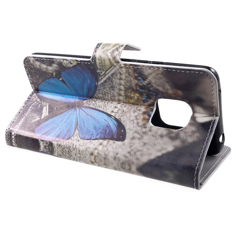 Pattern Printing PU Leather Magnetic Wallet Stand Protective Shell for Huawei Mate 20 Pro - Blue Butterfly