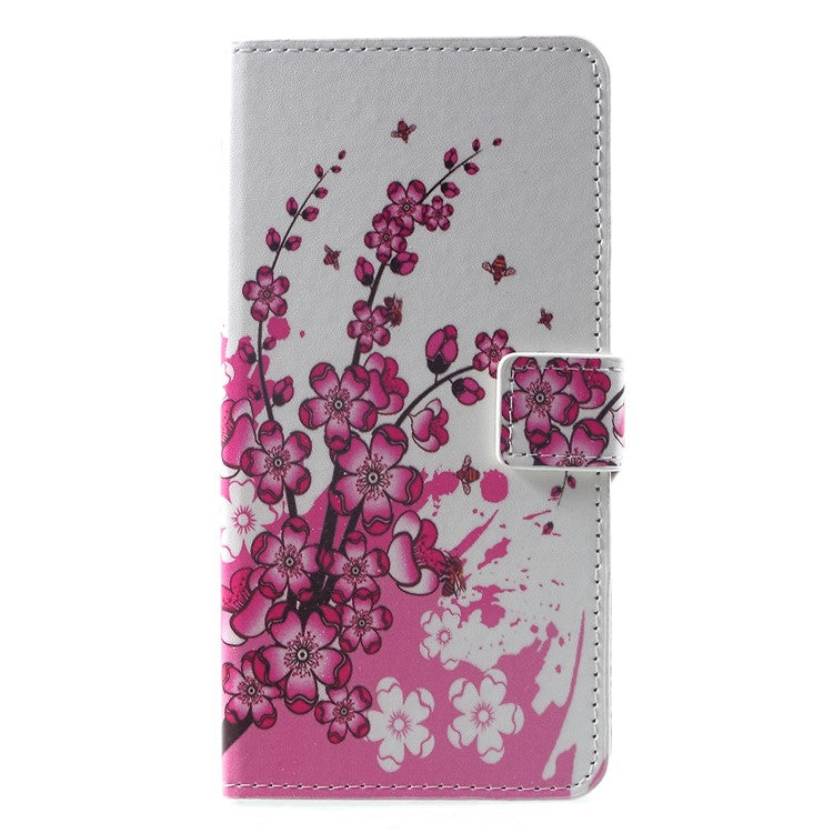 Pattern Printing PU Leather Magnetic Wallet Stand Flip Cover for Huawei Mate 20 Pro - Peach Flower