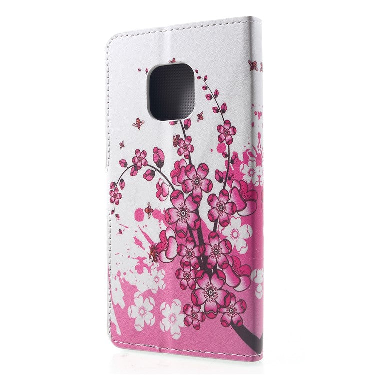 Pattern Printing PU Leather Magnetic Wallet Stand Flip Cover for Huawei Mate 20 Pro - Peach Flower