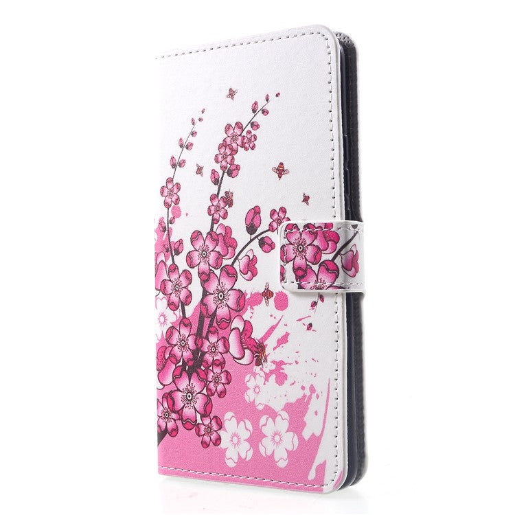 Pattern Printing PU Leather Magnetic Wallet Stand Flip Cover for Huawei Mate 20 Pro - Peach Flower