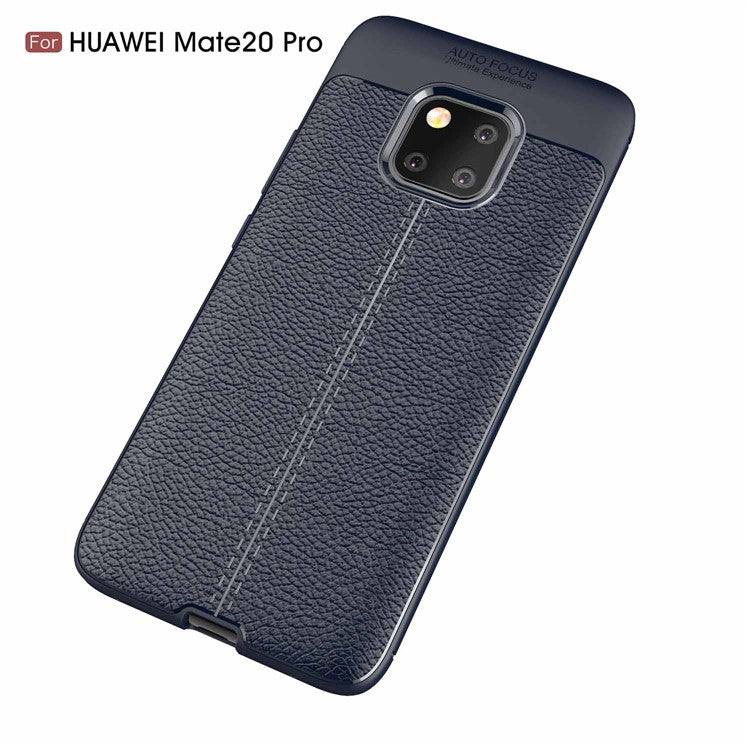 Litchi Texture TPU Cell Phone Case for Huawei Mate 20 Pro - Dark Blue