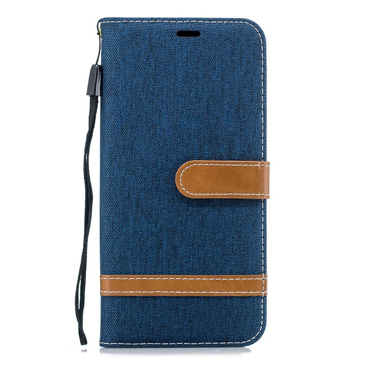 Two-tone Jean Cloth PU Leather Flip Mobile Phone Cover for Huawei Mate 20 Pro - Dark Blue