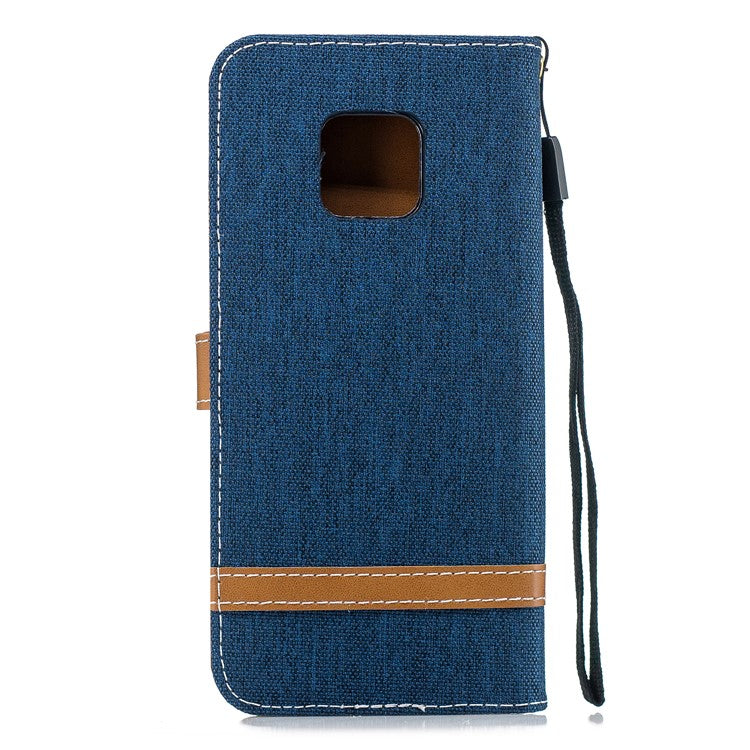 Two-tone Jean Cloth PU Leather Flip Mobile Phone Cover for Huawei Mate 20 Pro - Dark Blue