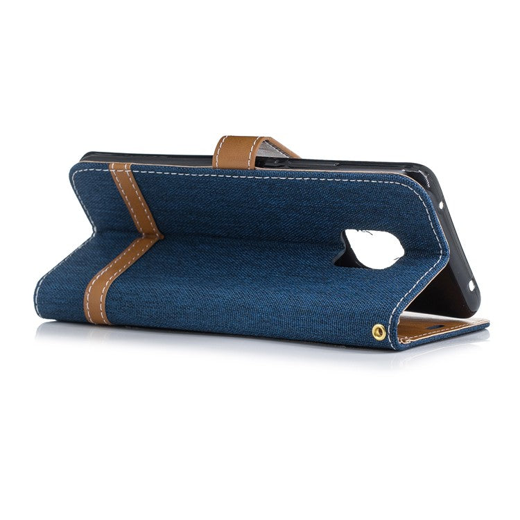 Two-tone Jean Cloth PU Leather Flip Mobile Phone Cover for Huawei Mate 20 Pro - Dark Blue