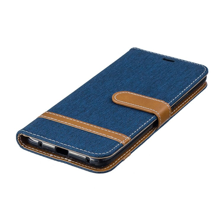 Two-tone Jean Cloth PU Leather Flip Mobile Phone Cover for Huawei Mate 20 Pro - Dark Blue