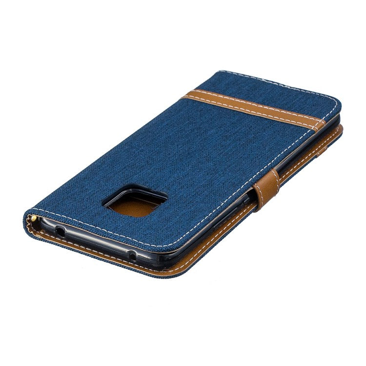 Two-tone Jean Cloth PU Leather Flip Mobile Phone Cover for Huawei Mate 20 Pro - Dark Blue