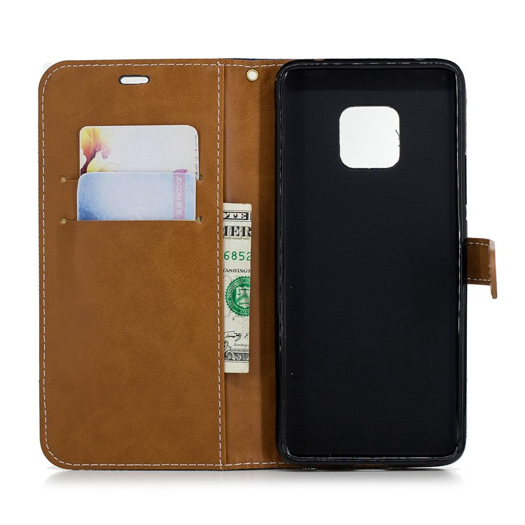 Two-tone Jean Cloth PU Leather Flip Mobile Phone Cover for Huawei Mate 20 Pro - Dark Blue