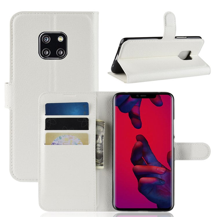 Litchi Texture Wallet Protective Leather Cover for Huawei Mate 20 Pro - White