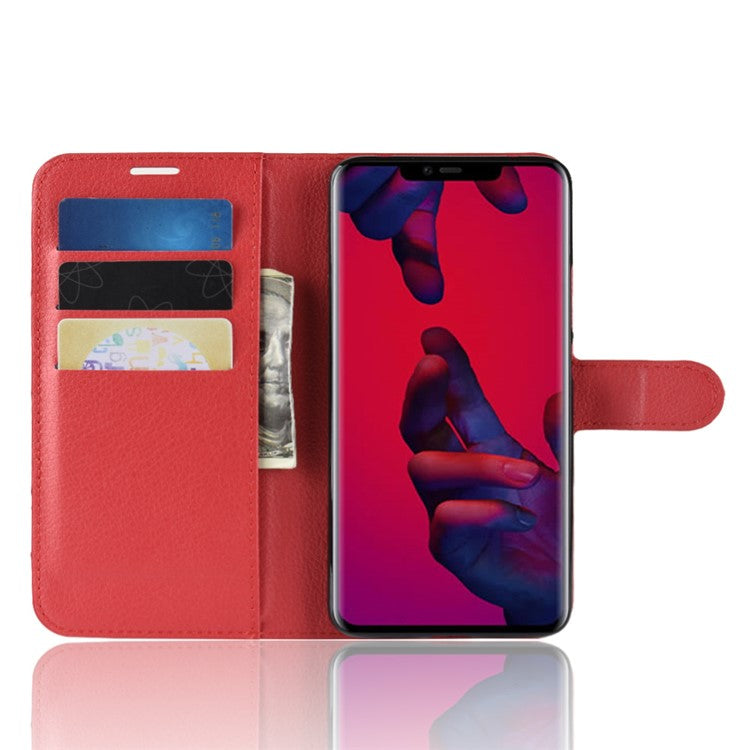 Litchi Texture Wallet Leather Protection Shell for Huawei Mate 20 Pro - Red