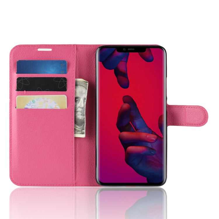 Litchi Texture Wallet Stand Leather Phone Case for Huawei Mate 20 Pro - Rose