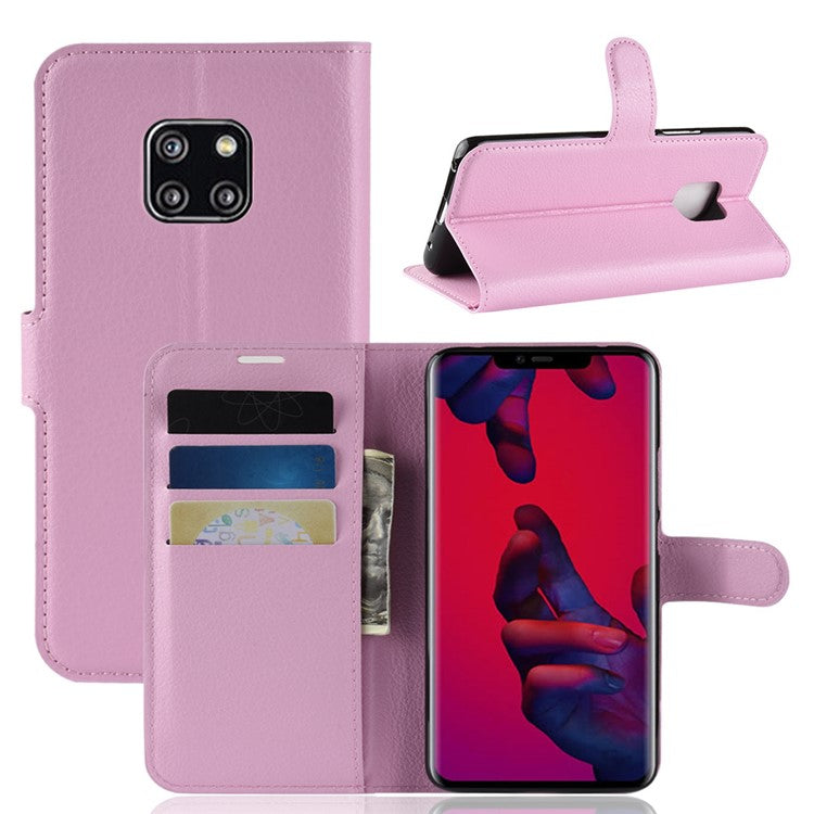 Litchi Texture Flip Leather Phone Cover with [Wallet Stand] for Huawei Mate 20 Pro - Pink