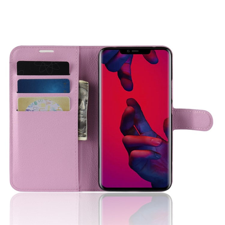 Litchi Texture Flip Leather Phone Cover with [Wallet Stand] for Huawei Mate 20 Pro - Pink