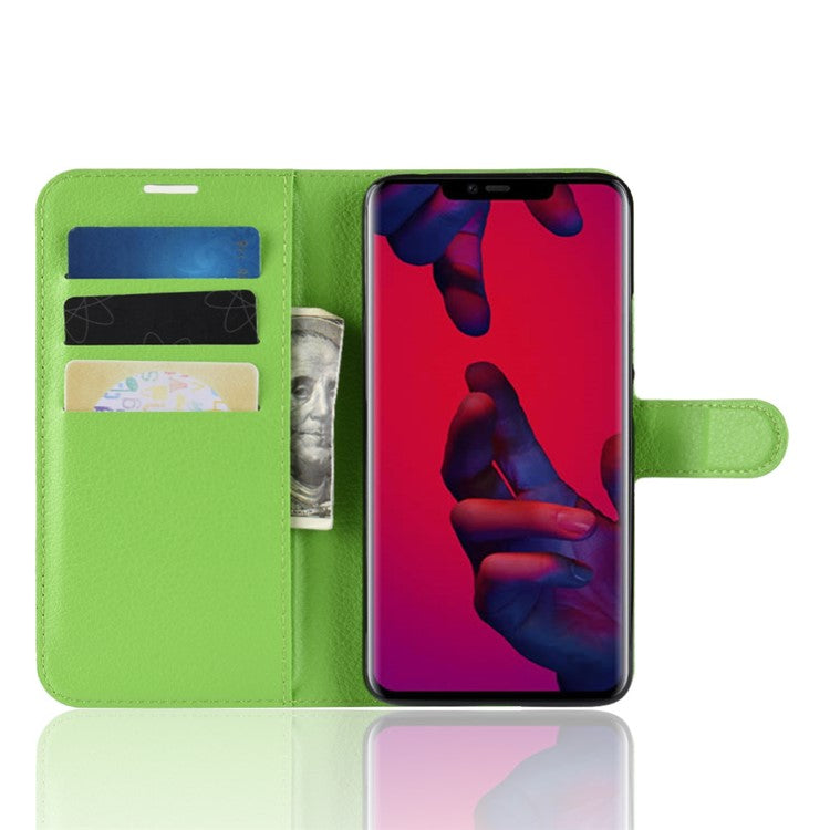 Litchi Texture Wallet Stand Leather Mobile Casing for Huawei Mate 20 Pro - Green