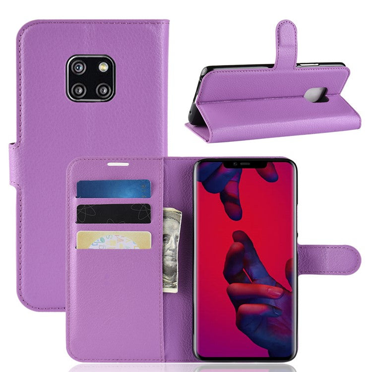 Litchi Texture Wallet Leather Case with Stand for Huawei Mate 20 Pro - Purple