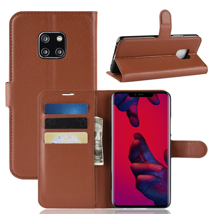 Litchi Texture Wallet Leather Cover Protector for Huawei Mate 20 Pro - Brown