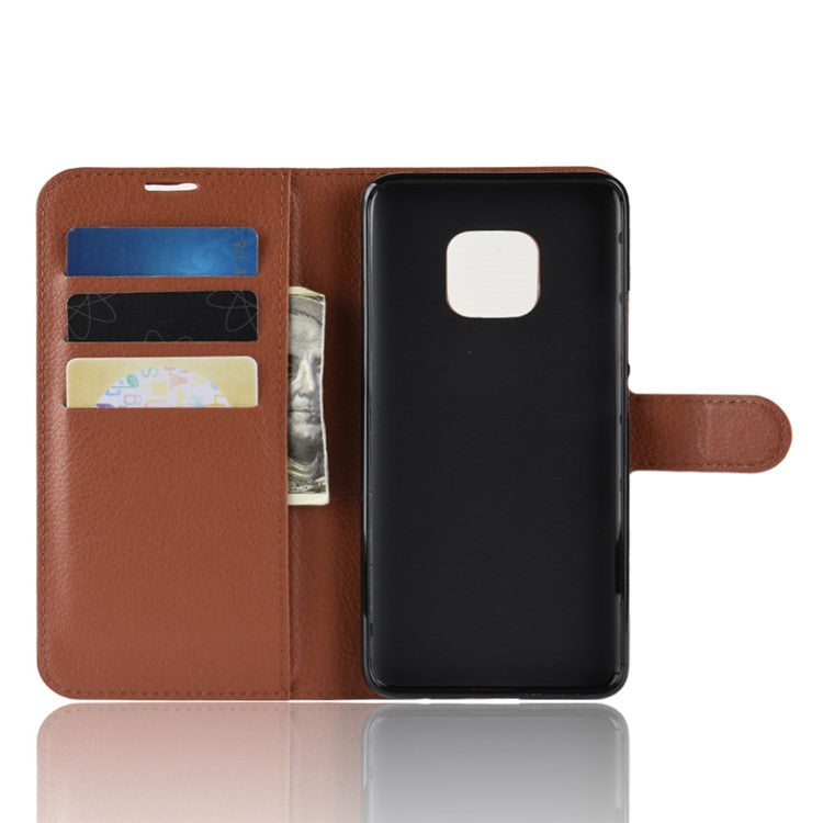 Litchi Texture Wallet Leather Cover Protector for Huawei Mate 20 Pro - Brown