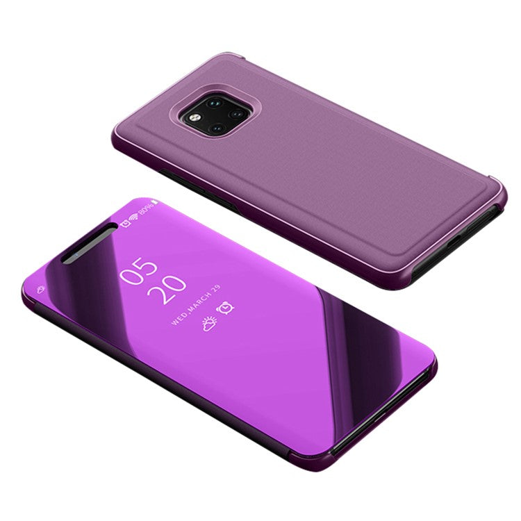 For Huawei Mate 20 Pro View Window Plated Mirror Surface Mobile Phone Leather Stand Case Fingerprint-Free - Purple