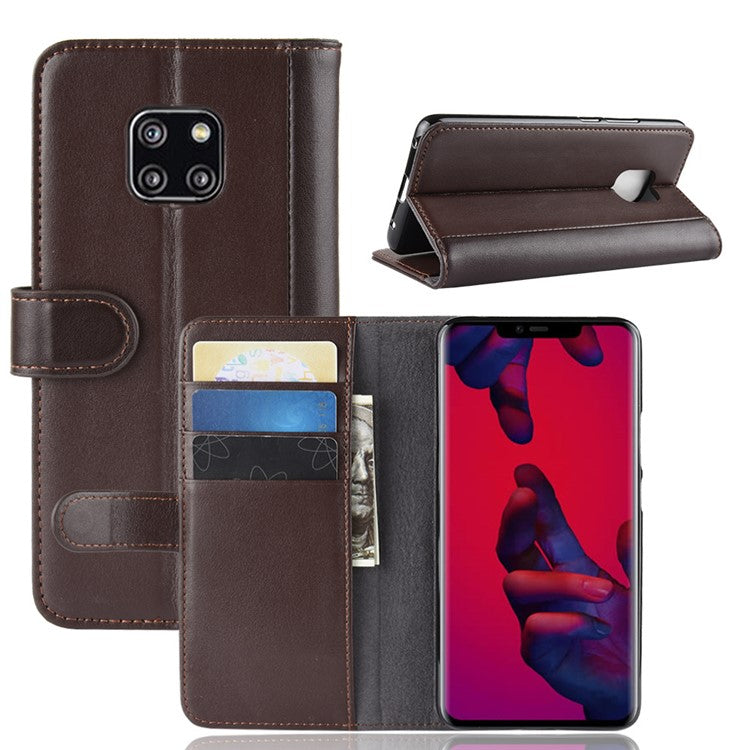 Split Leather Mobile Phone Case with 3 Card Slots for Huawei Mate 20 Pro - Brown