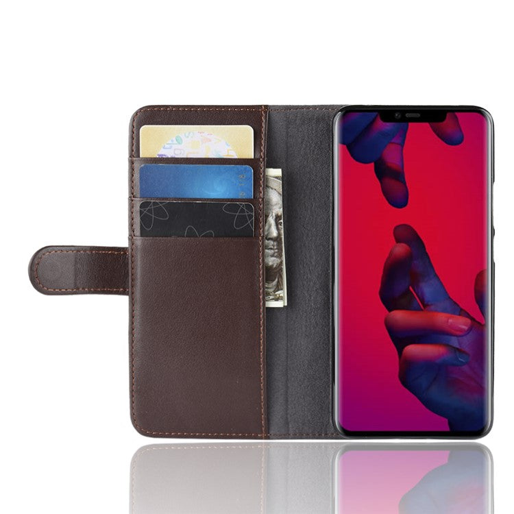 Split Leather Mobile Phone Case with 3 Card Slots for Huawei Mate 20 Pro - Brown