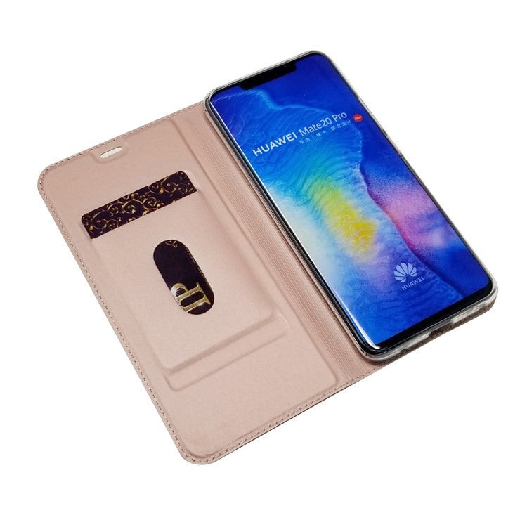 Magnetic Adsorption Leather Card Holder Cover for Huawei Mate 20 Pro - Rose Gold