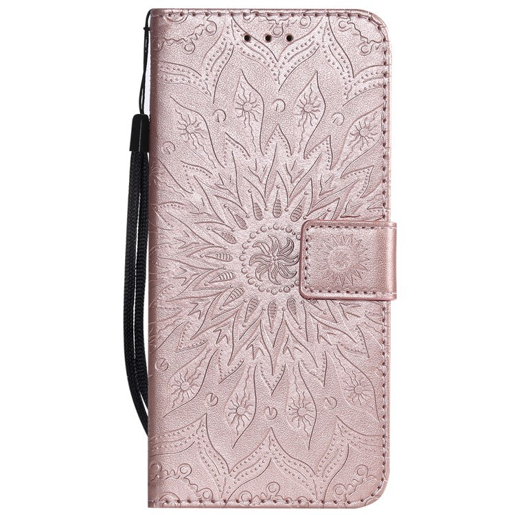 KT Imprinting Flower Series-1 Imprint Sunflower Wallet Leather Stand Phone Case for Huawei Mate 20 Pro - Rose Gold