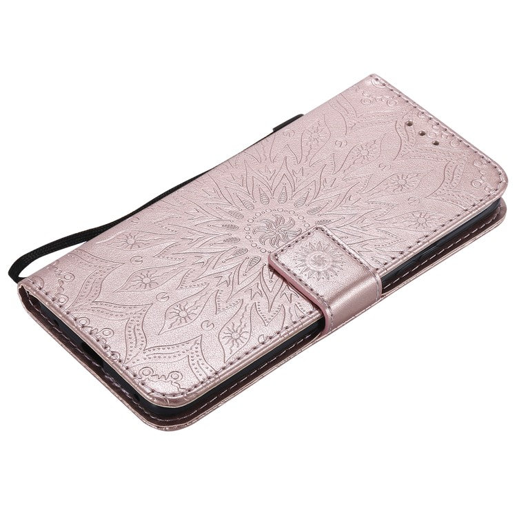 KT Imprinting Flower Series-1 Imprint Sunflower Wallet Leather Stand Phone Case for Huawei Mate 20 Pro - Rose Gold