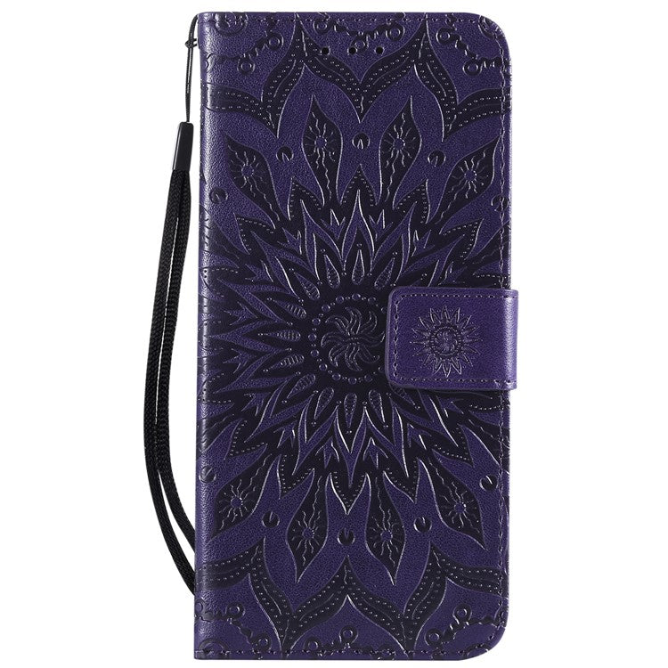 KT Imprinting Flower Series-1 Imprint Sunflower Leather Stand Case with Card Slots for Huawei Mate 20 Pro - Purple