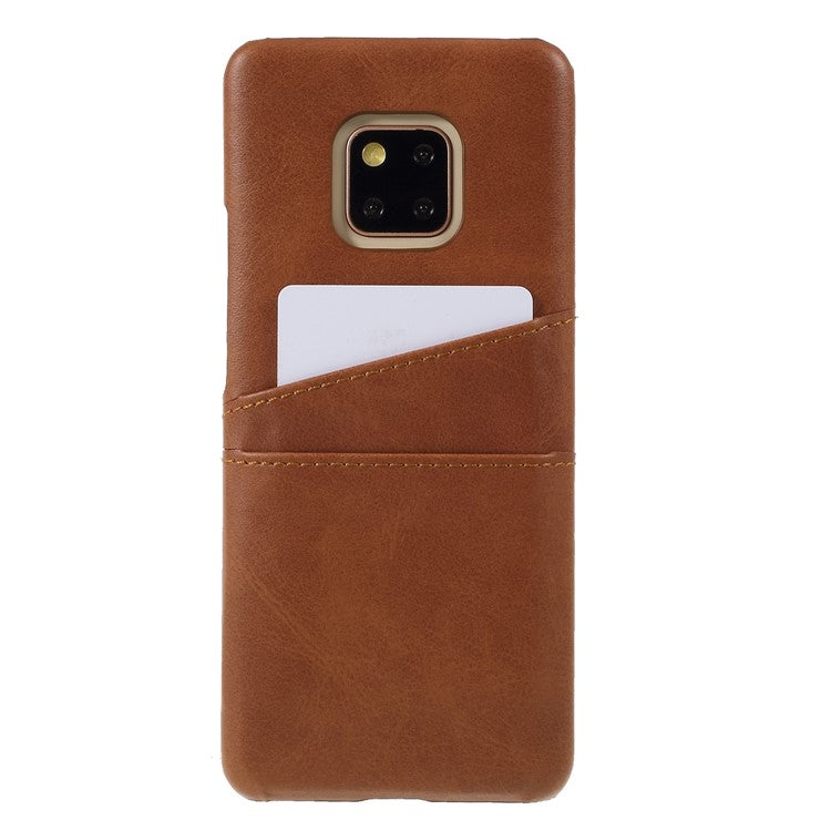 Dual Card Slots PU Leather Coated PC Cell Phone Case for Huawei Mate 20 Pro - Coffee