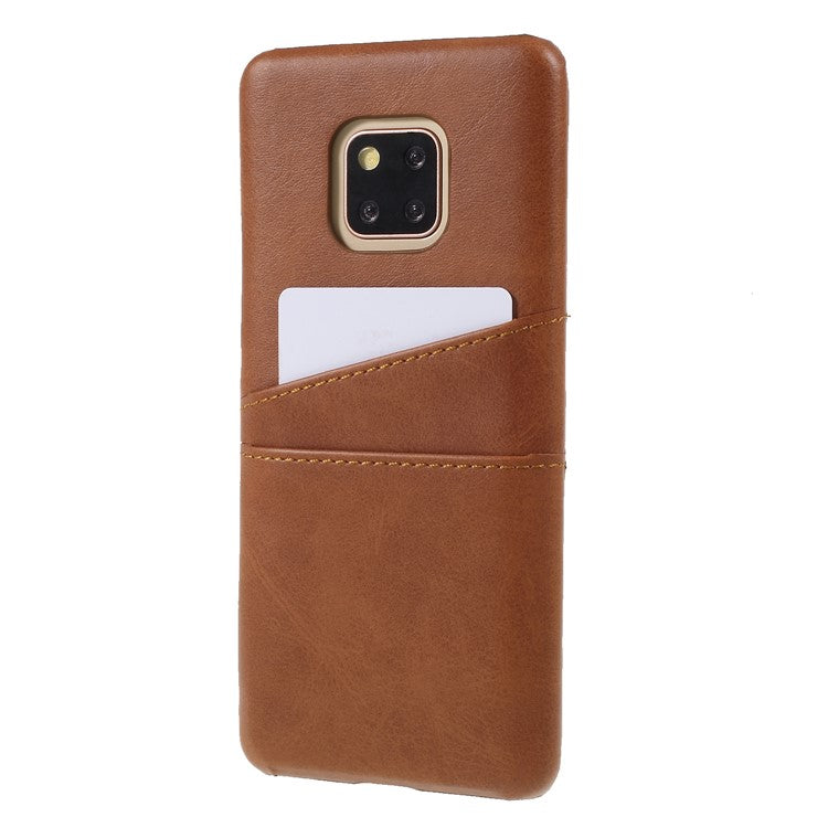 Dual Card Slots PU Leather Coated PC Cell Phone Case for Huawei Mate 20 Pro - Coffee