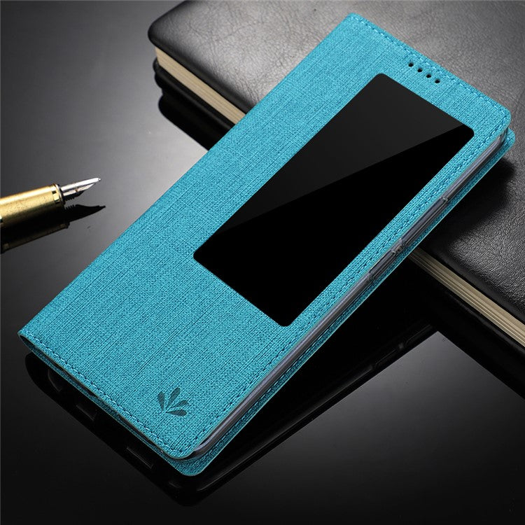 VILI DMX Window View Cross Texture Leather Cover with Stand for Huawei Mate 20 Pro - Blue